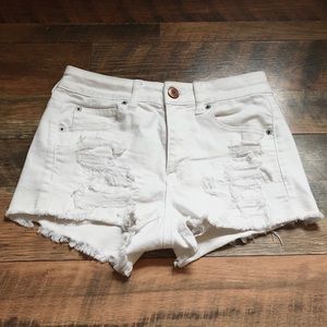 American Eagle White Distressed Jean Shorts